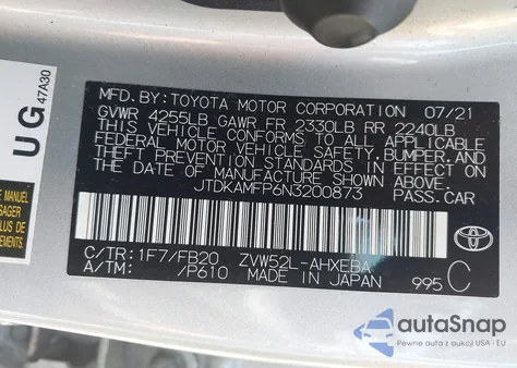 2022 Toyota Prius Prime Le из США, поврежденный, VIN JTDKAMFP6N3200873